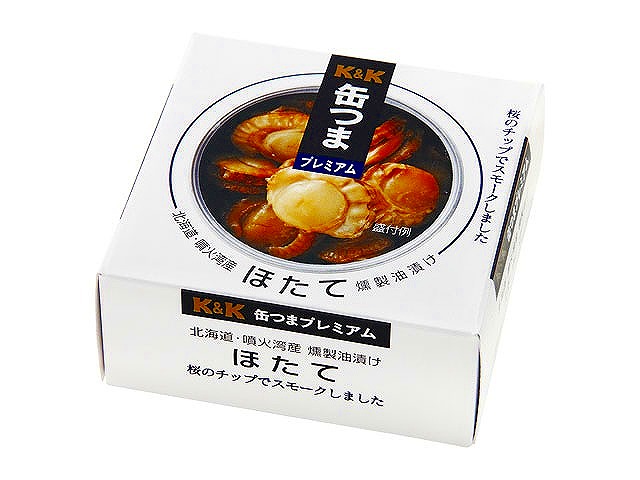 缶つまプレミアム　北海道噴火湾産　ほたて　燻製油漬け